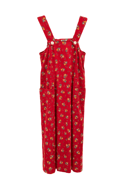 1970s Red Cotton Jumper Dress - Front View