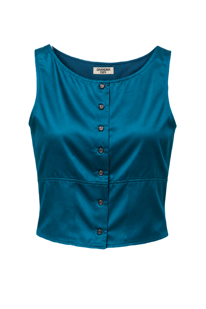 1990s Teal Satin Tank Top - Front View