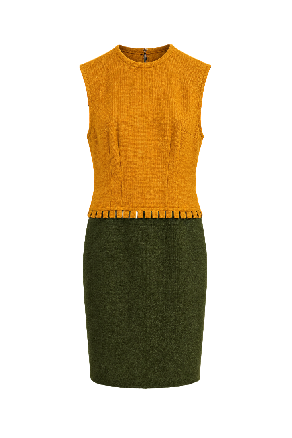 1960s Mustard Yellow Wool Shift Dress - Front View