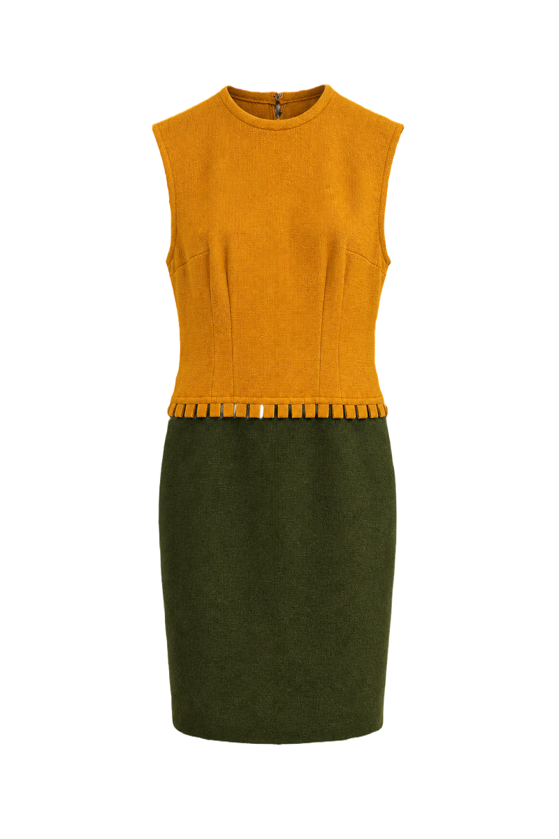 1960s Mustard Yellow Wool Shift Dress - Front View
