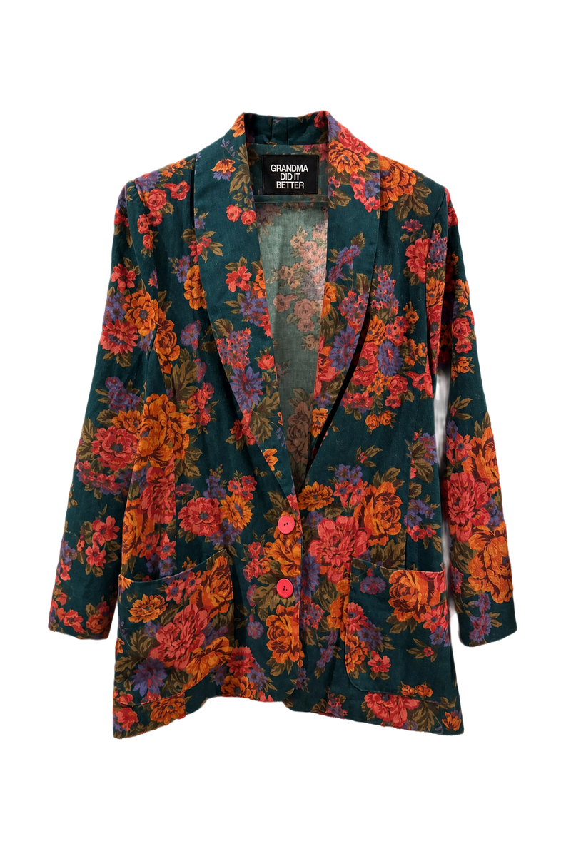 1980s Dark Teal Cotton Blazer - Front View