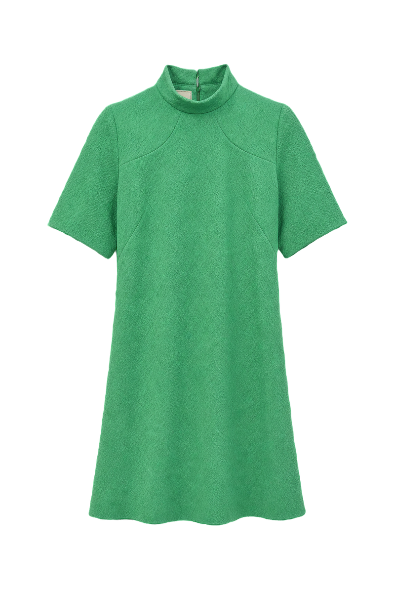 1960s Green Cotton Blend Shift Dress - Front View
