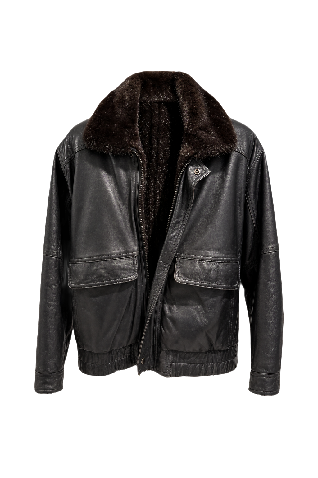 1990s Black Leather Women's Jacket - Front View