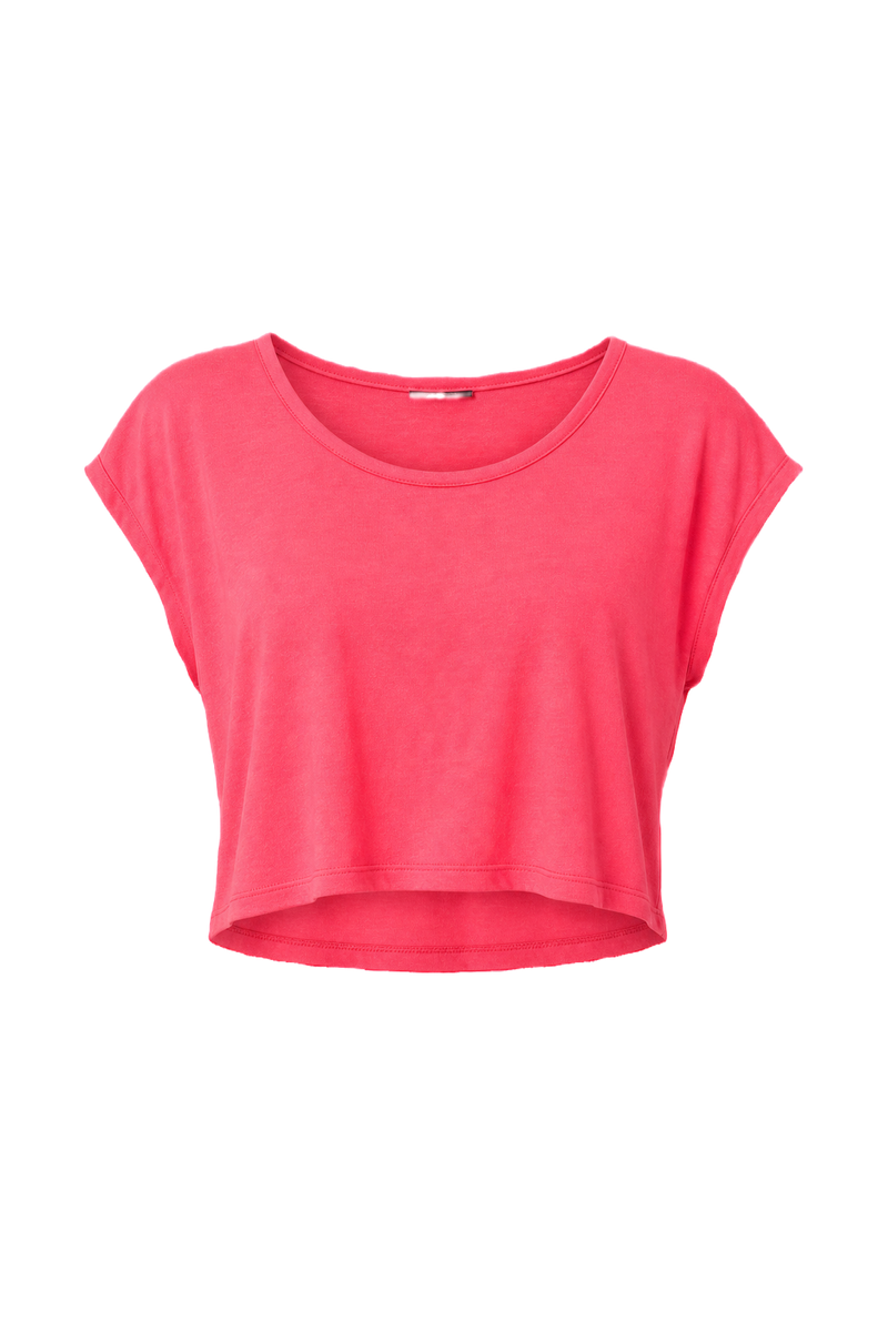 1980s Bright Pink Cotton Crop Top - Front View