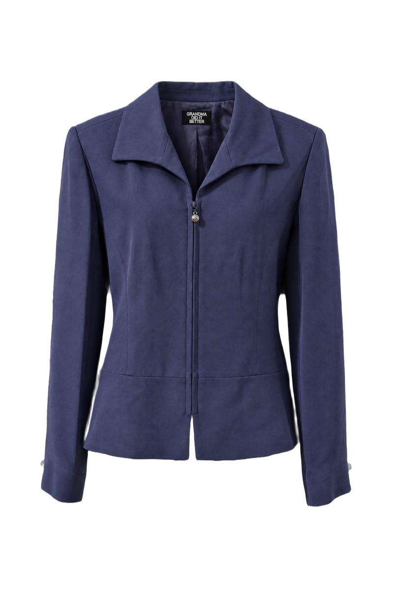 1990s Navy Blue Wool Blend Jacket - Front View