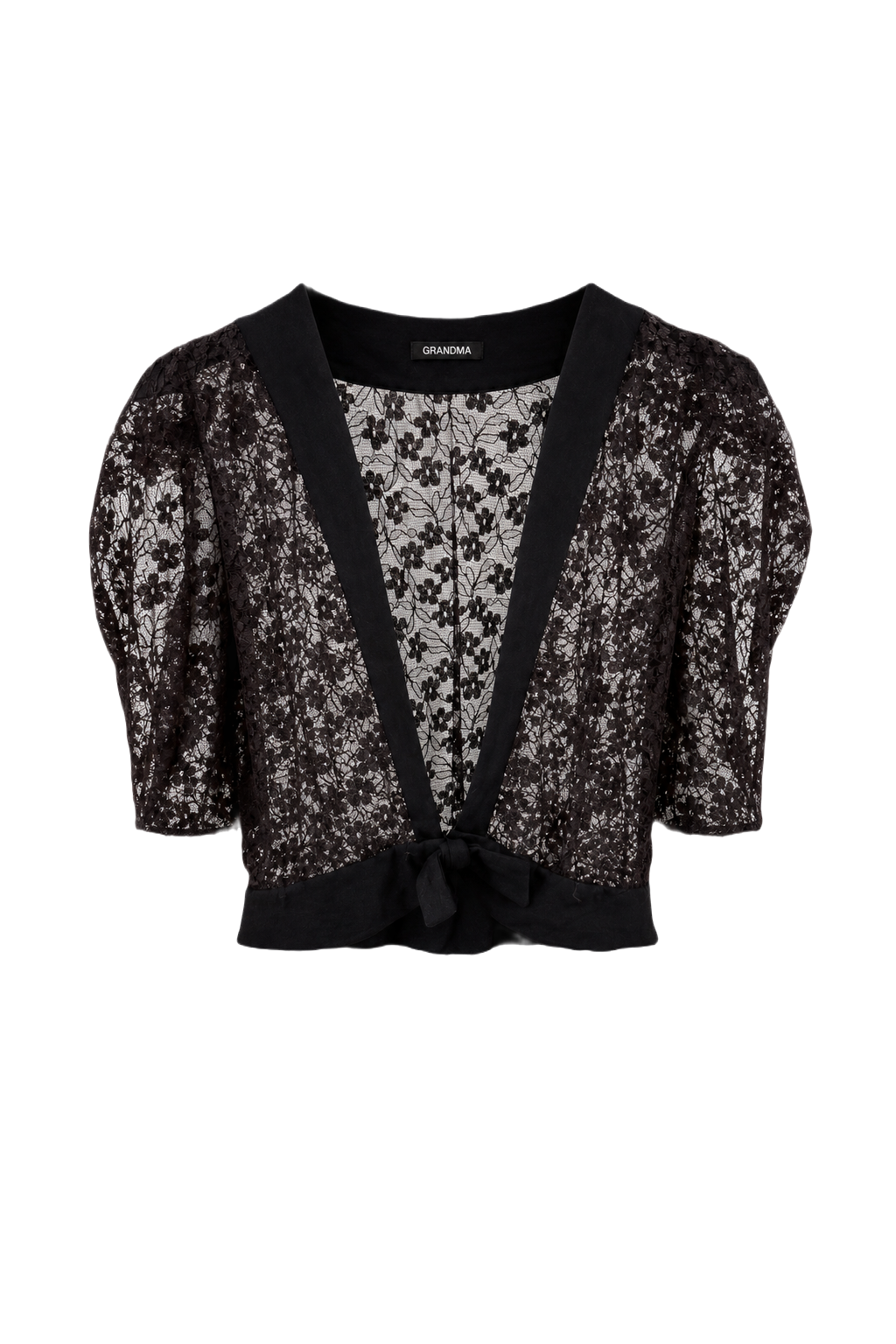 1980s Black Lace Blouse - Front View