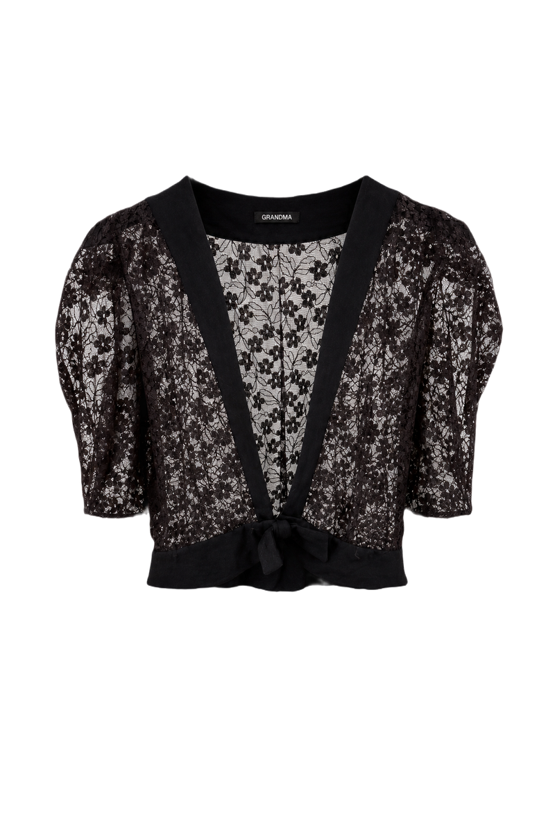 1980s Black Lace Blouse - Front View