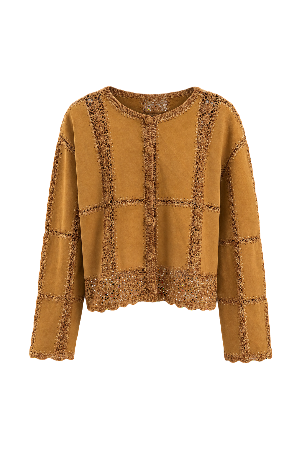 1970s Mustard Yellow Cotton Blend Cardigan - Front View