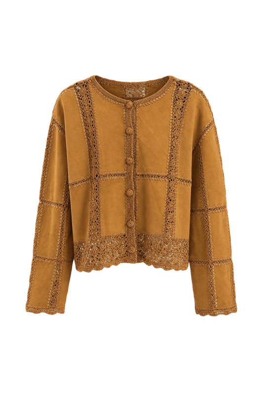 1970s Mustard Yellow Cotton Blend Cardigan - Front View