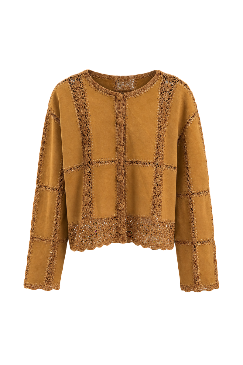 1970s Mustard Yellow Cotton Blend Cardigan - Front View
