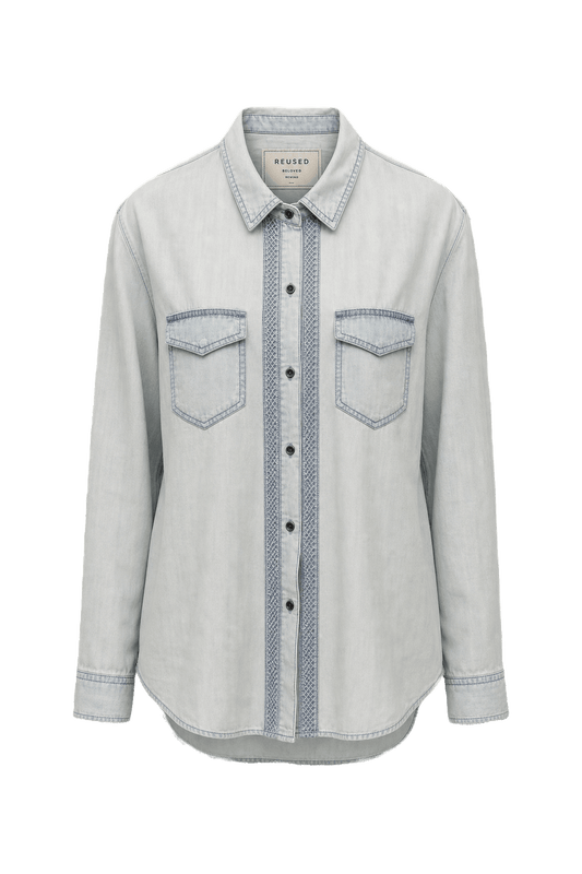 1970s Light Blue Denim Shirt - Front View