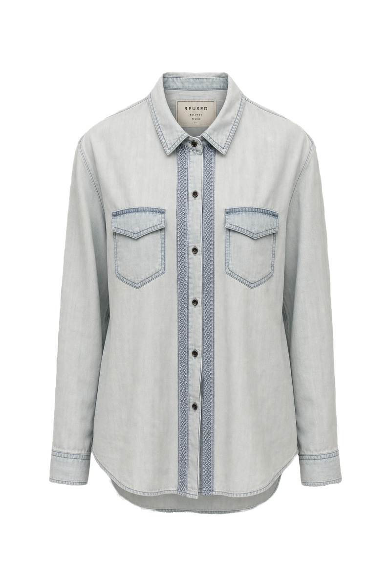 1970s Light Blue Denim Shirt - Front View