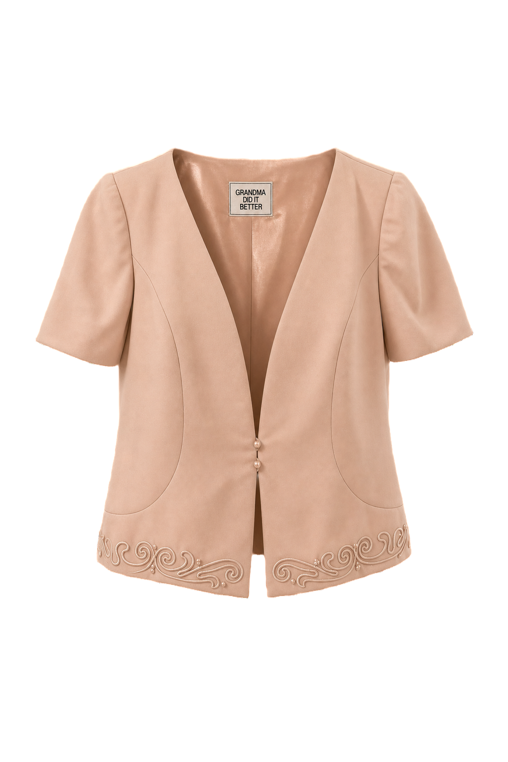 1980s Light Pink Satin Blazer - Front View