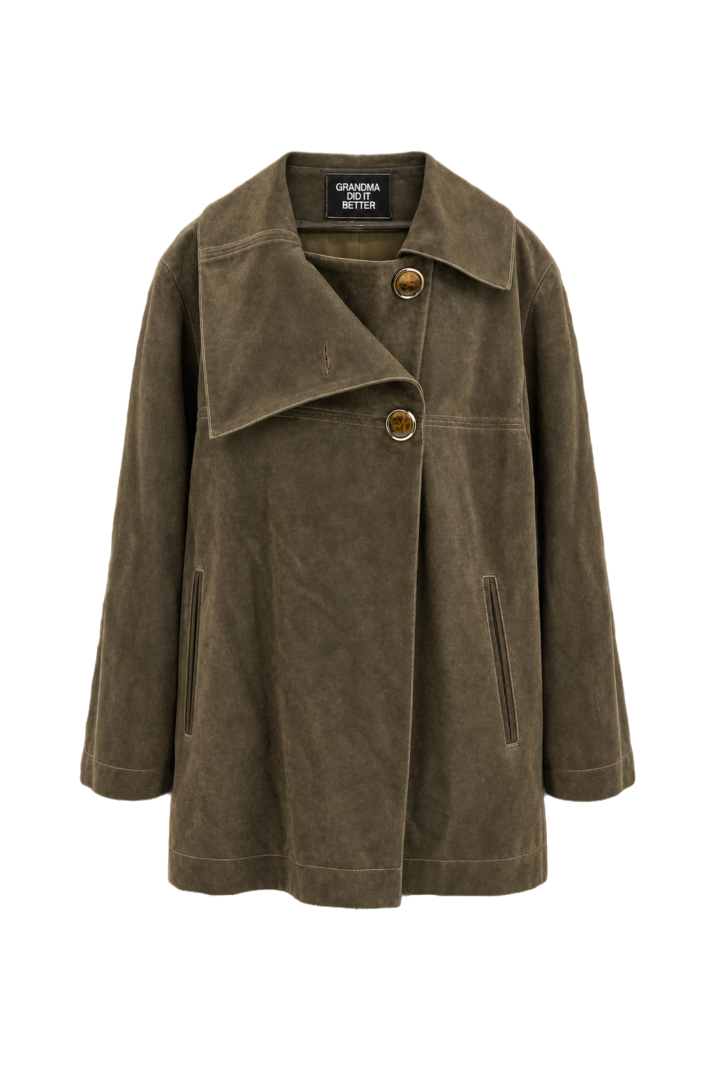 1990s Olive Green Wool Blend Coat - Front View
