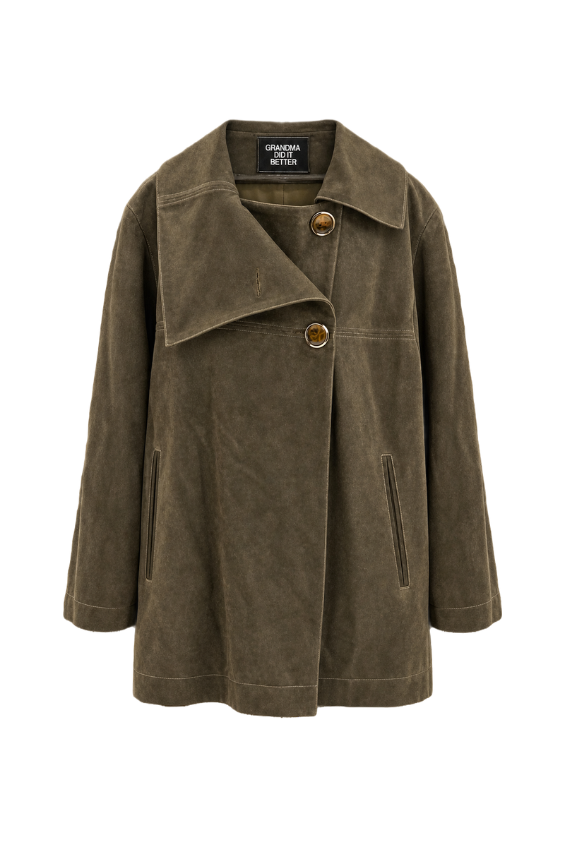 1990s Olive Green Wool Blend Coat - Front View