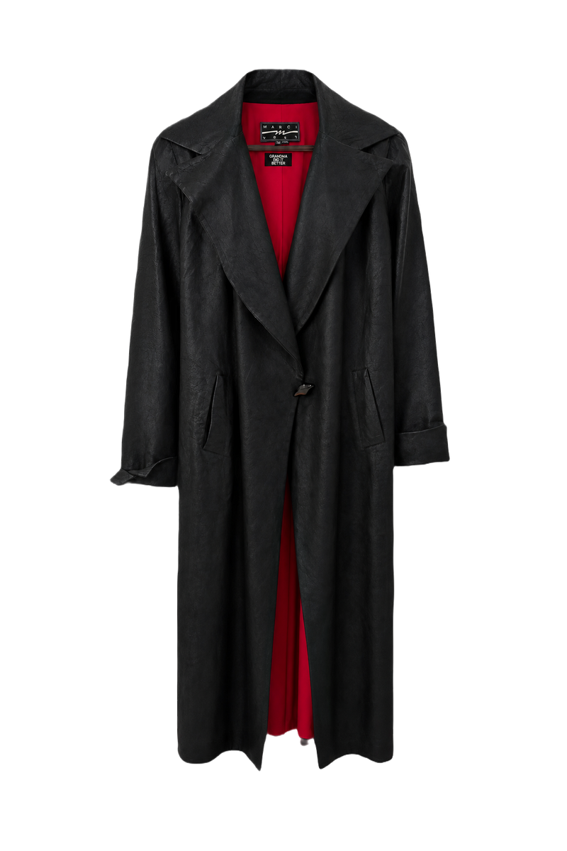 1990s Black Synthetic Coat - Front View