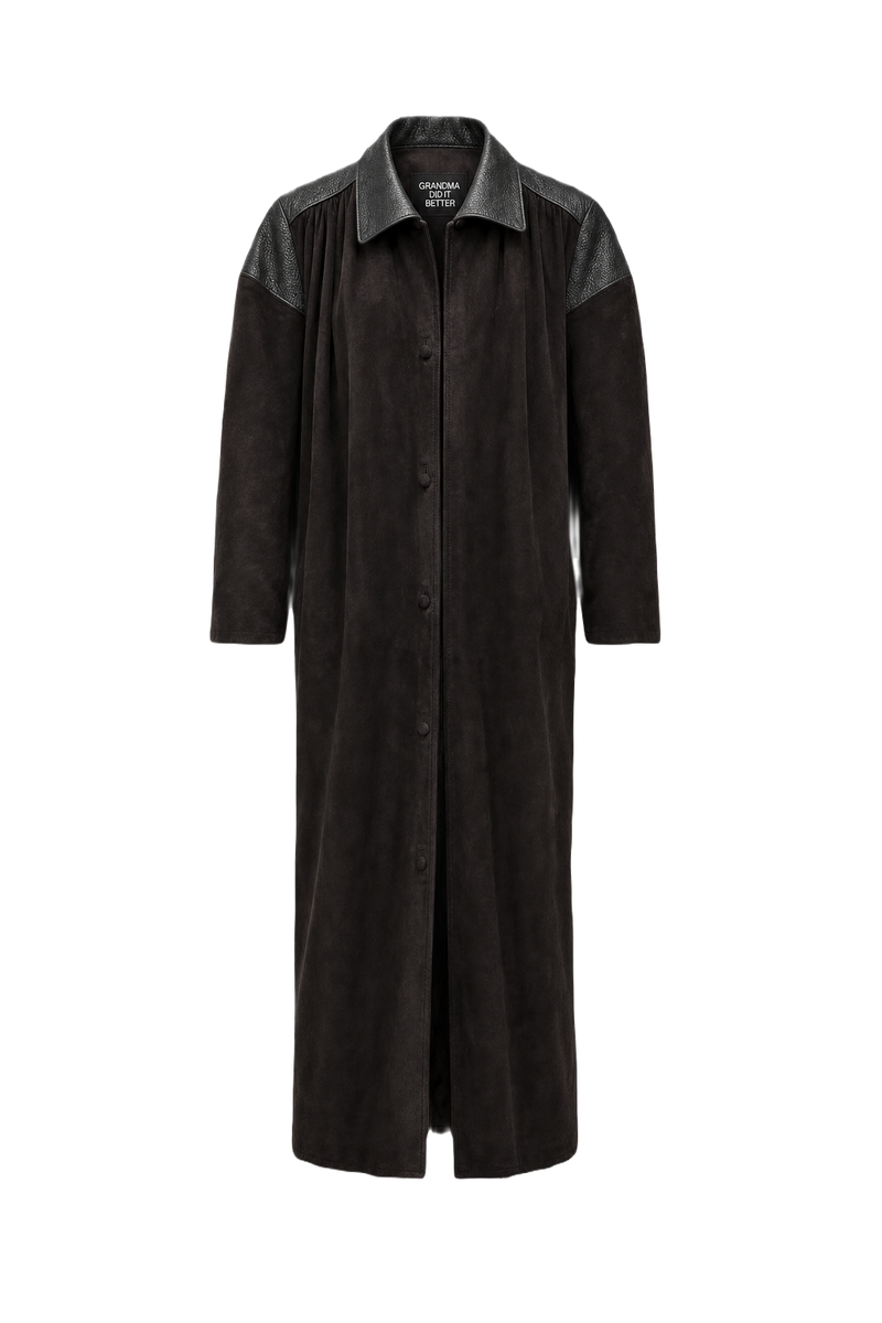 1980s Black Suede Coat - Front View