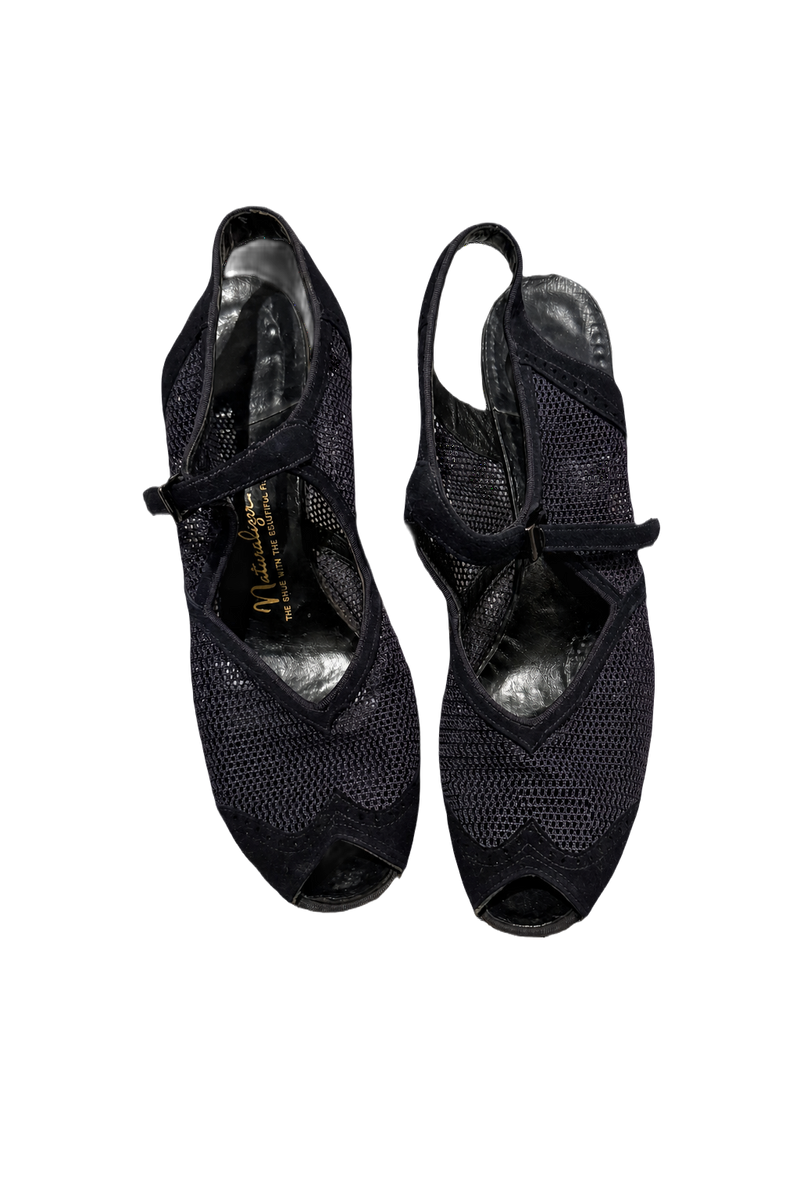 1950s Black Mesh Shoes - Front View