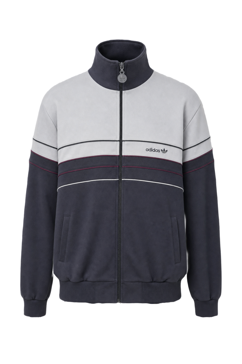 1990s Navy Blue Synthetic Blend Track Jacket - Front View