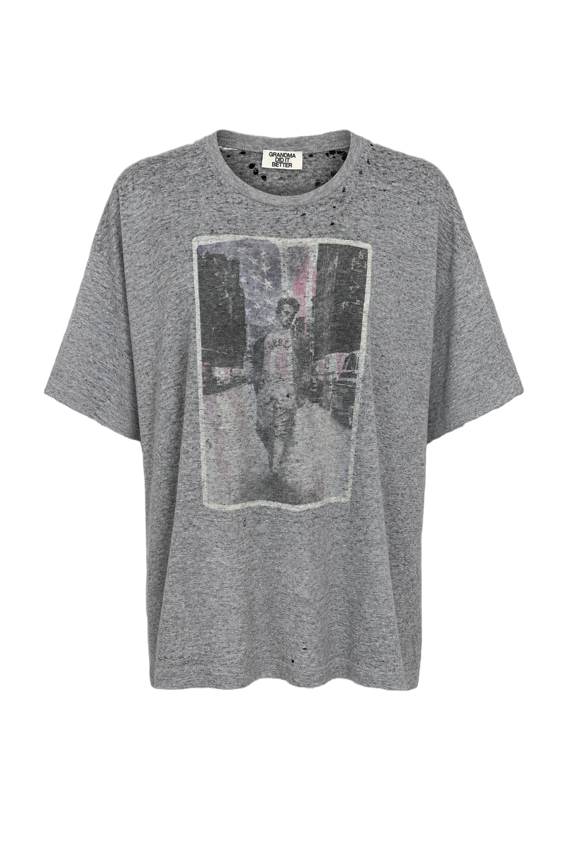 1990s Grey Cotton Distressed T-Shirt - Front View