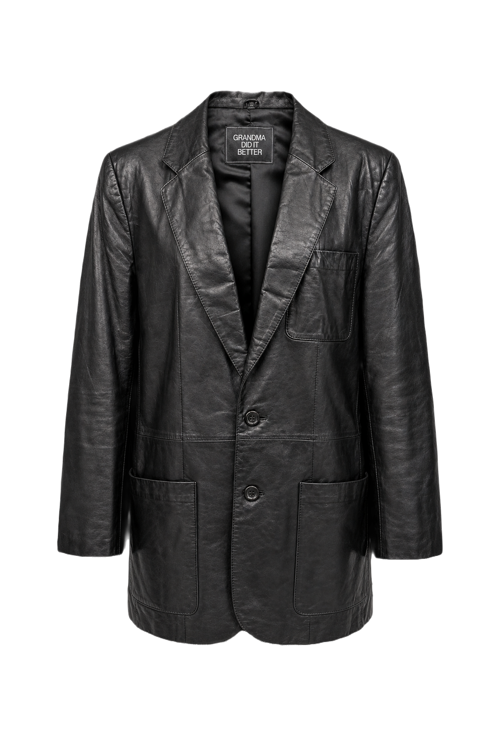 1990s Black Leather Blazer - Front View
