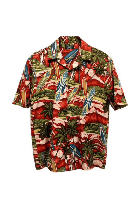1980s Red Cotton Hawaiian Shirt - Front View