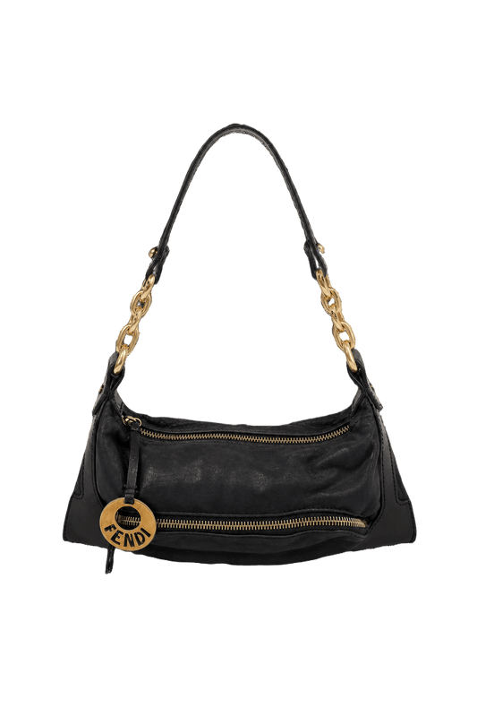 1980s Black Leather Handbag - Front View
