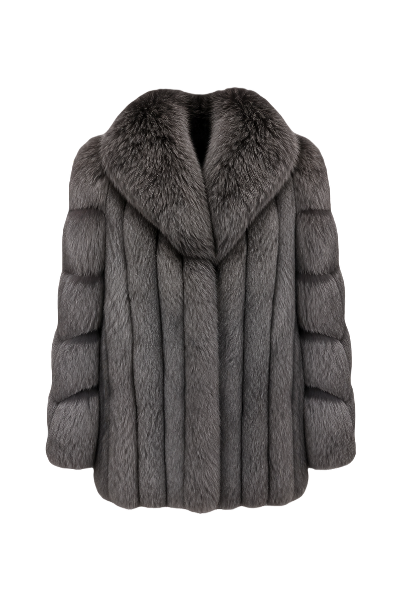 1980s Gray Fur Coat - Front View