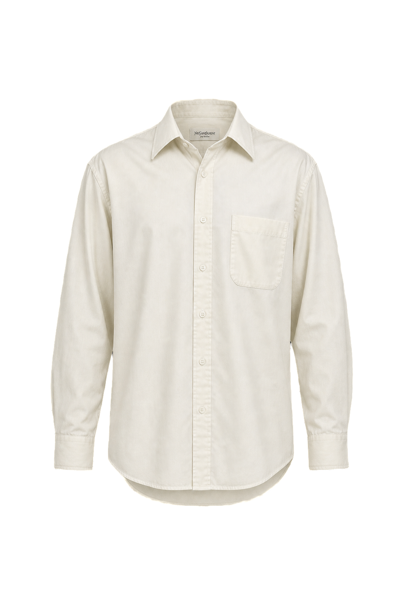 1980s Cream Cotton Button-Down Shirt - Front View
