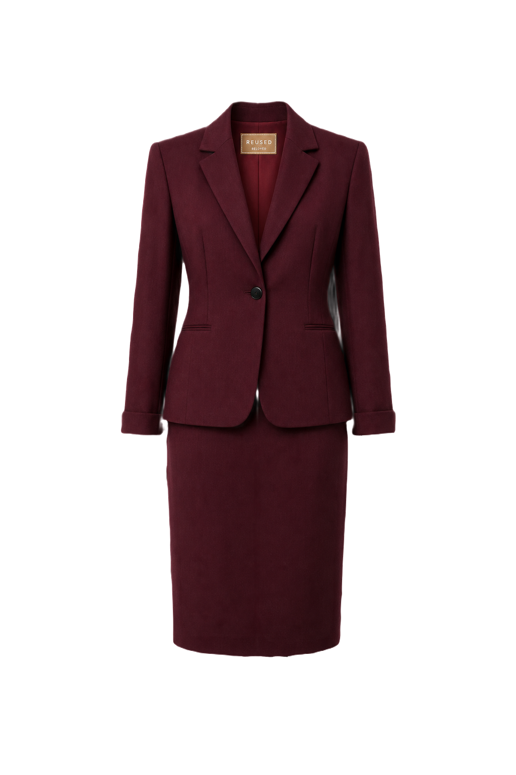 1980s Burgundy Wool Blend Blazer and Skirt - Front View