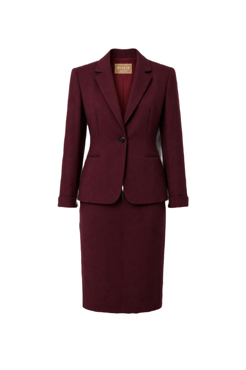 1980s Burgundy Wool Blend Blazer and Skirt - Front View