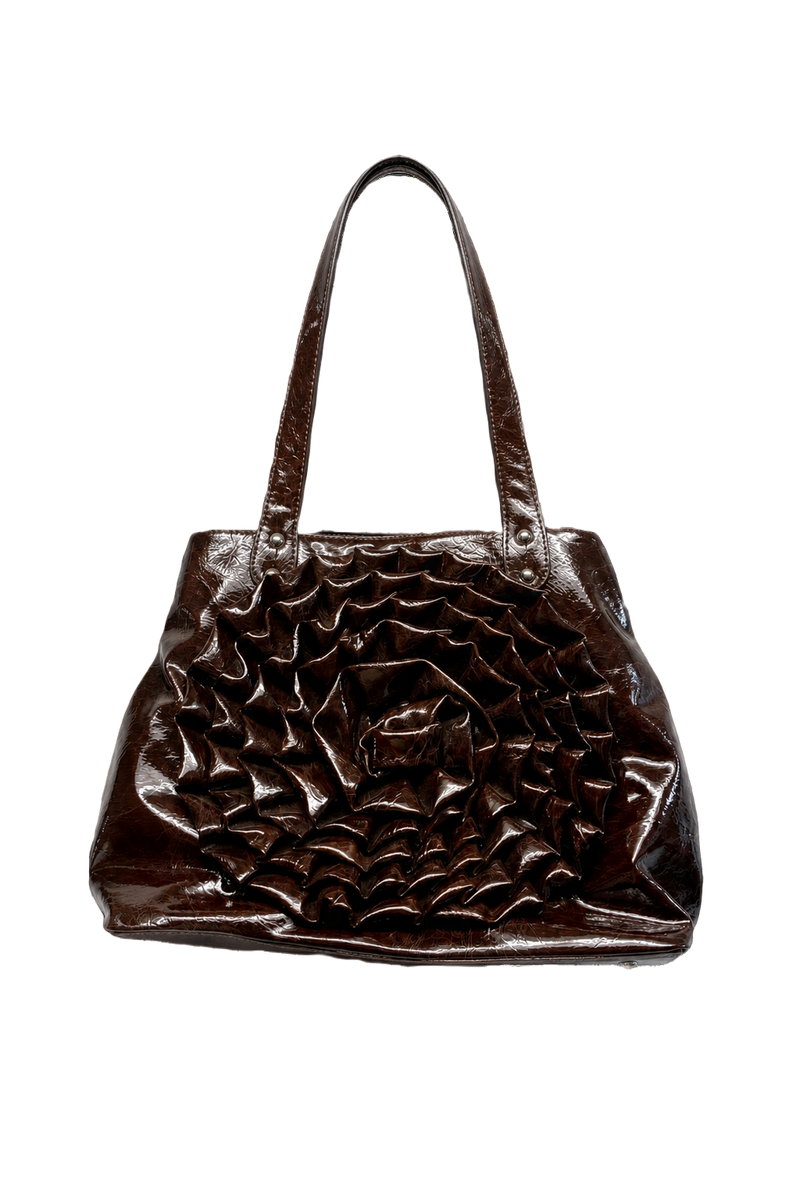 2000s Chocolate Brown Leather Bag - Front View