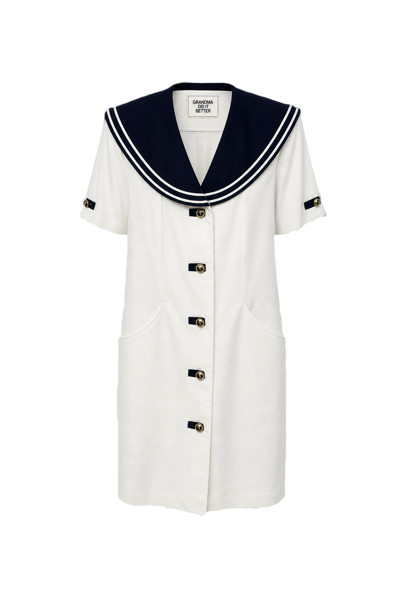 1930s White Cotton Shift Dress - Front View