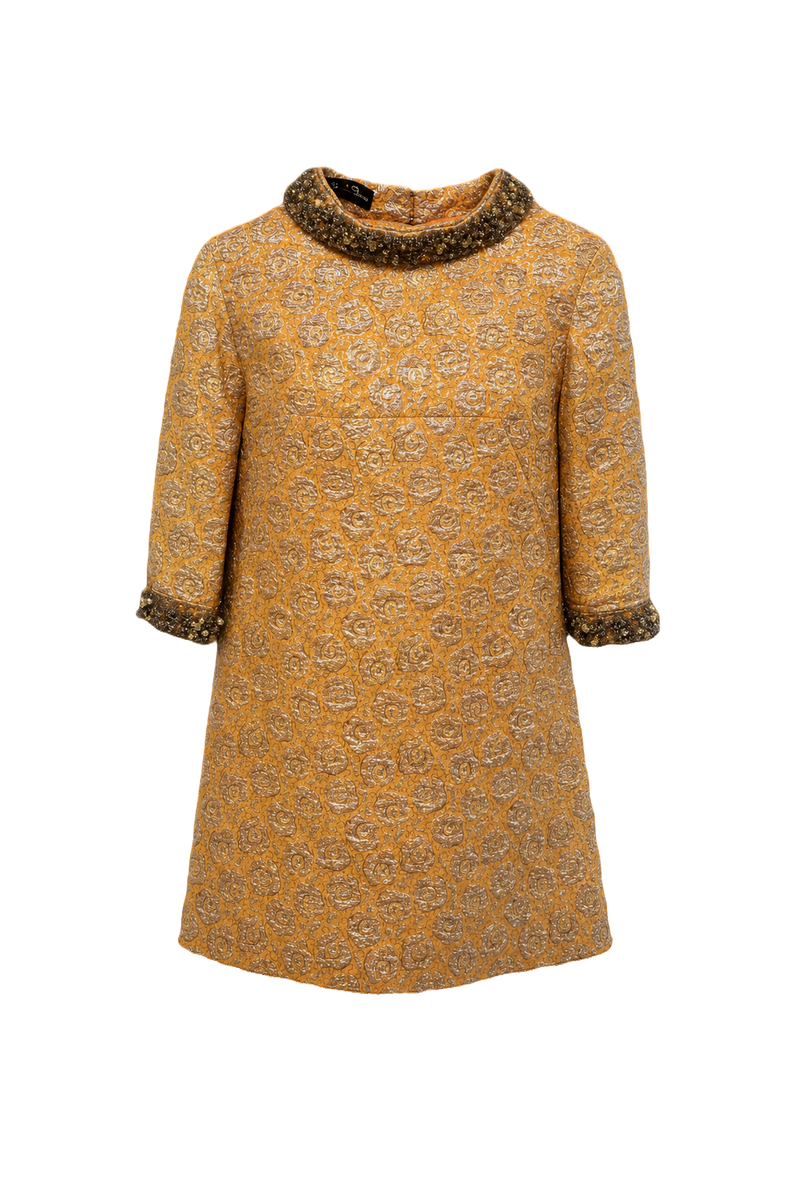 1960s Gold Silk Blend Shift Dress - Front View