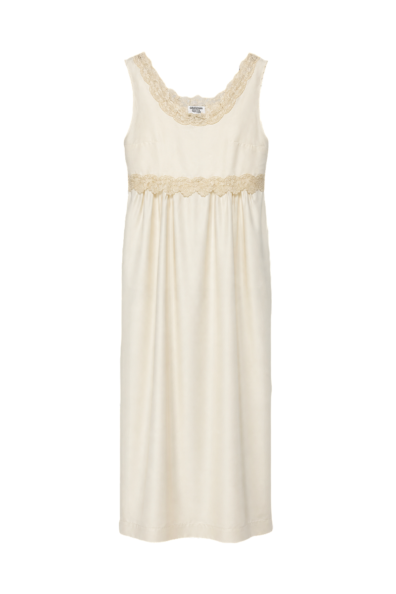 1980s Cream White Satin Slip Dress - Front View