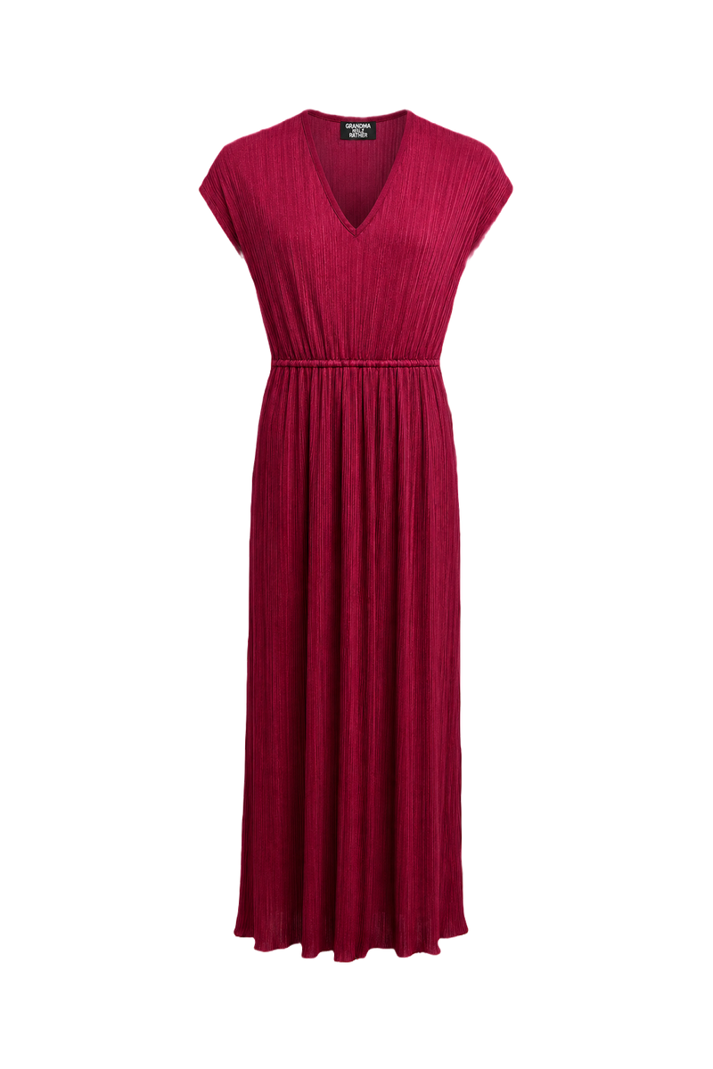 1970s Deep Red Polyester Maxi Dress - Front View