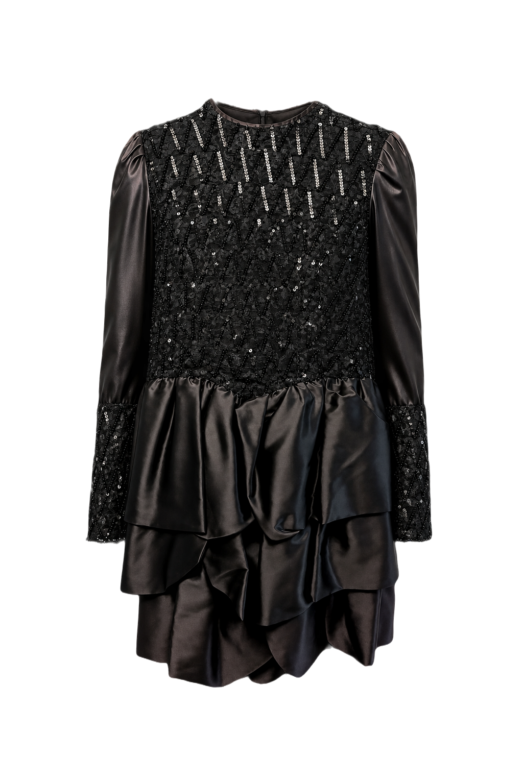 1980s Black Satin Mini Dress - Front View