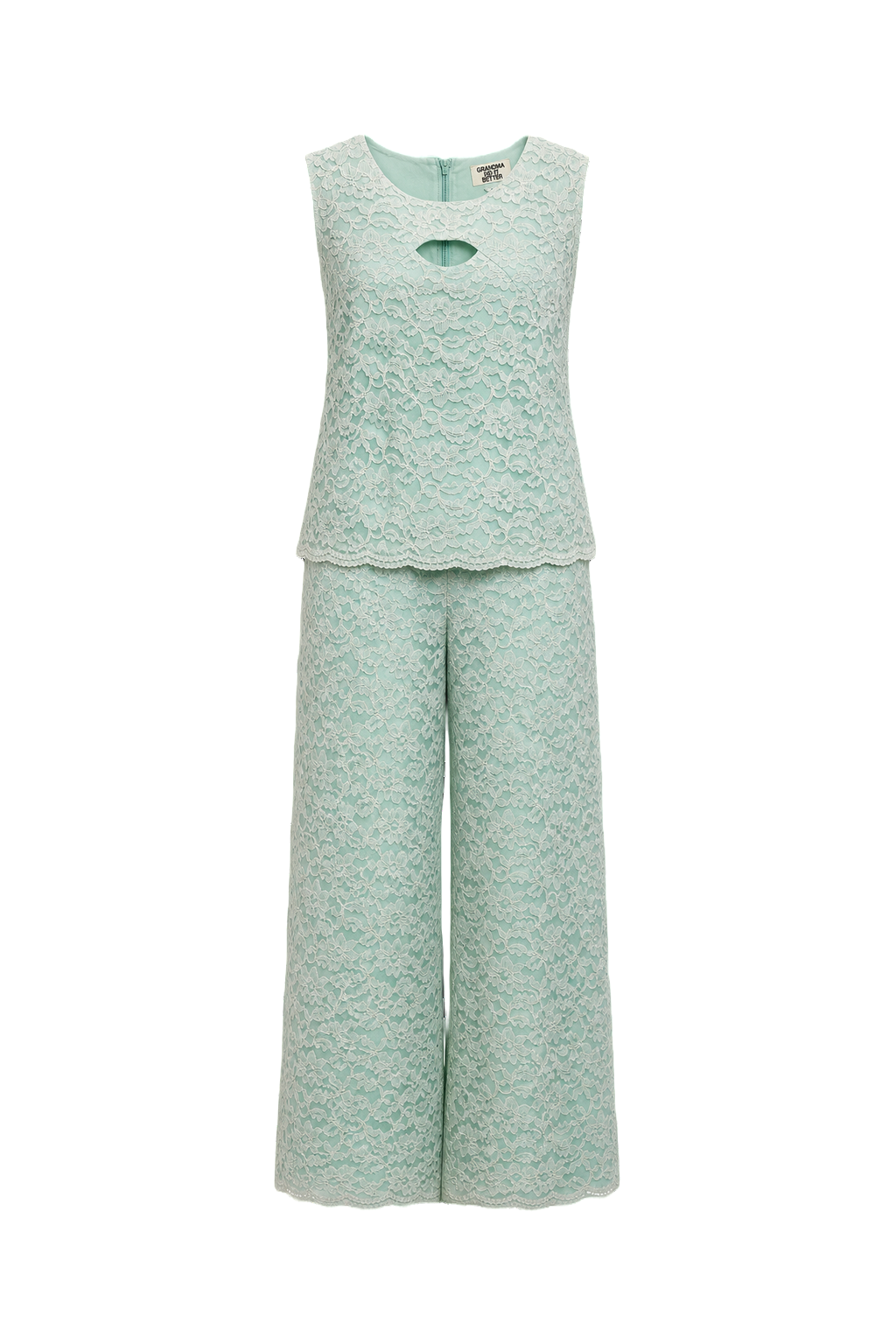 1960s Mint Green Lace Blouse and Pants Set - Front View