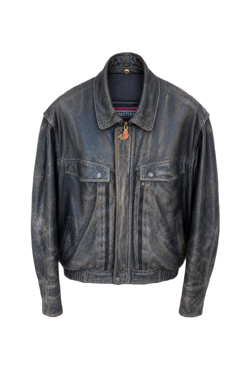 1990s Black Leather Jacket - Front View