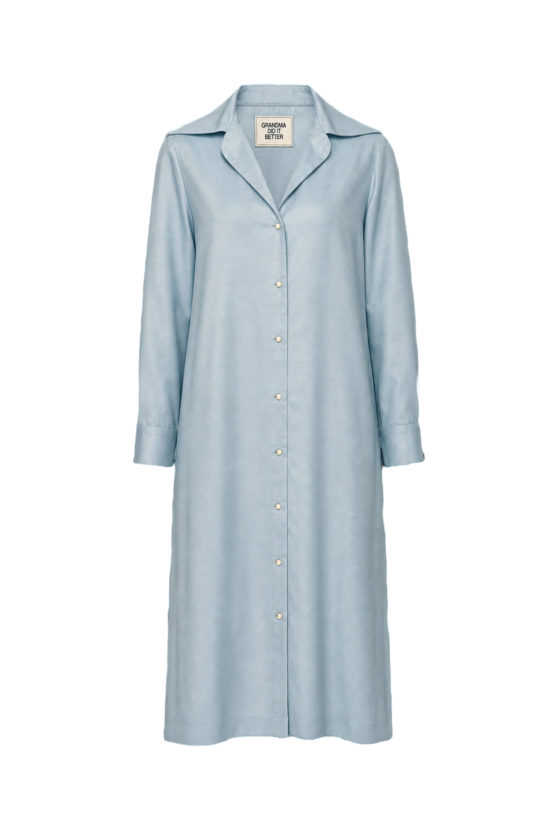 1960s Light Blue Polyester Dress - Front View