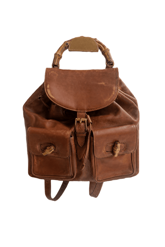 1980s Brown Synthetic Leather Backpack - Front View