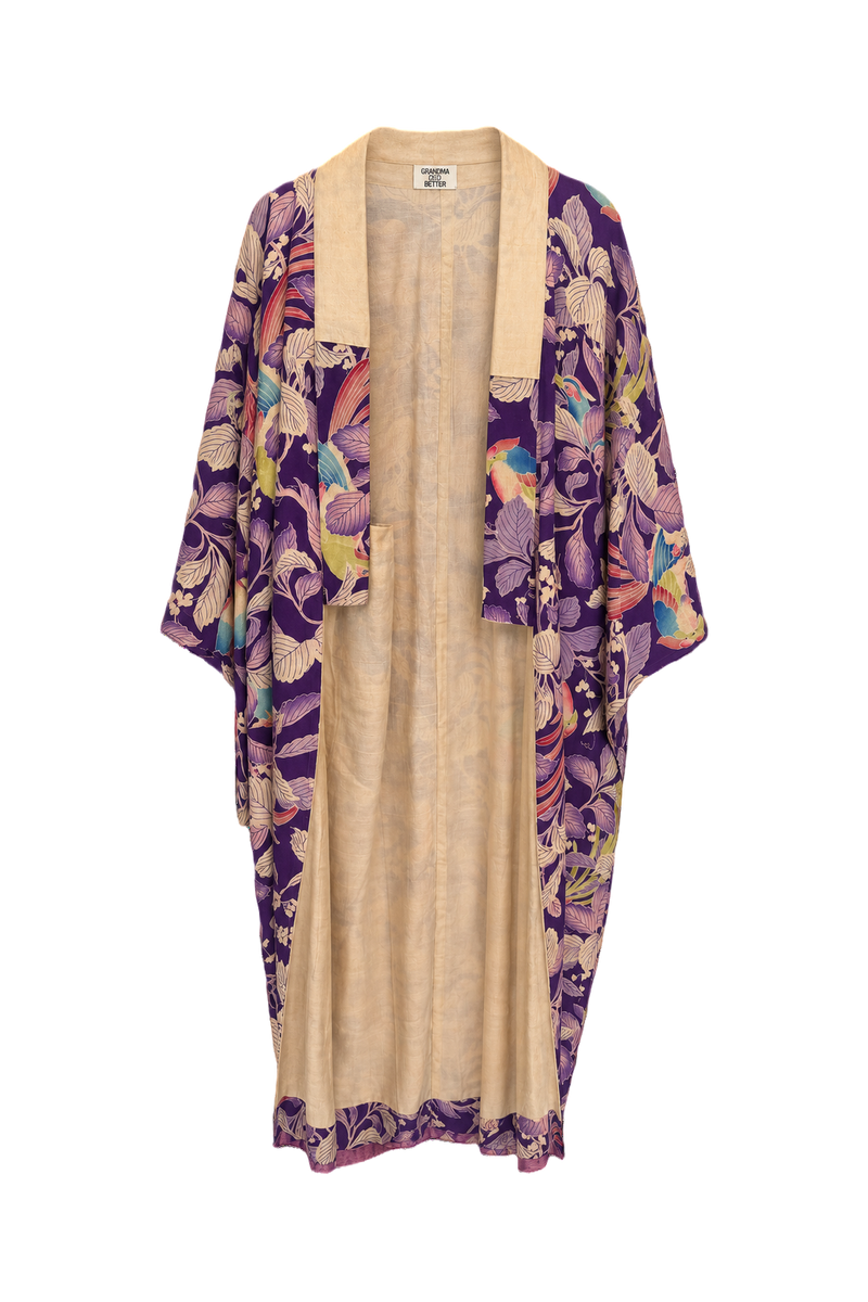 1930s Purple Silk Kimono - Front View