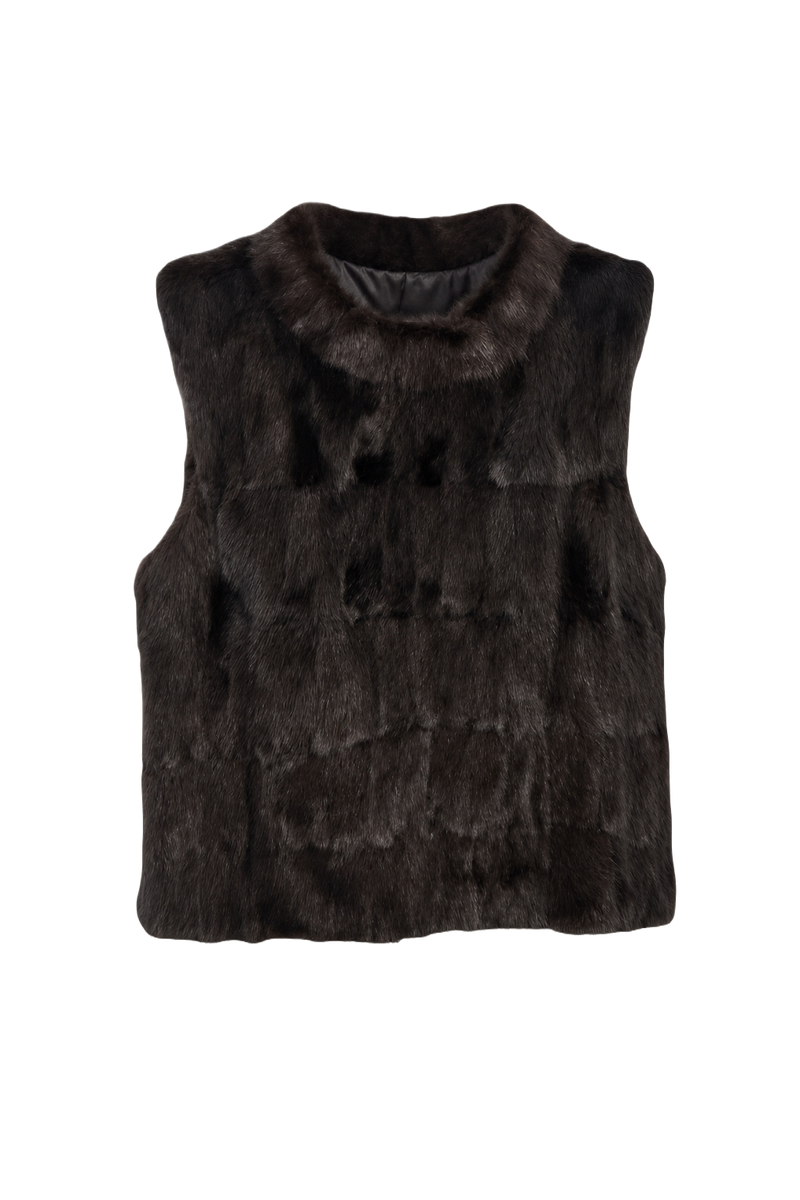 1980s Dark Brown Fur Vest - Front View