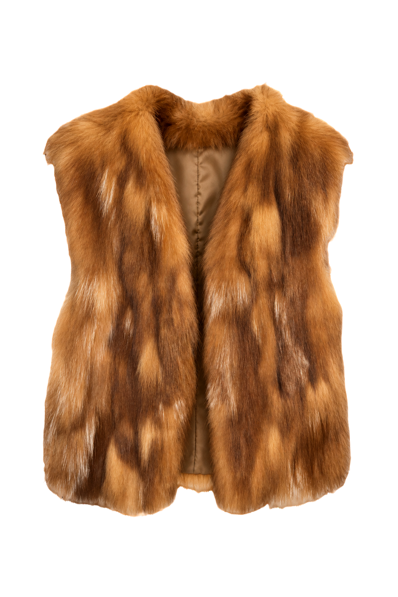 1980s Orange-Brown Fur Vest - Front View