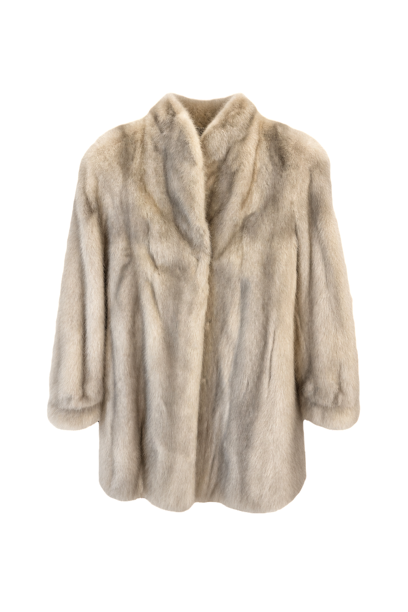 1990s Cream White Fur Coat - Front View
