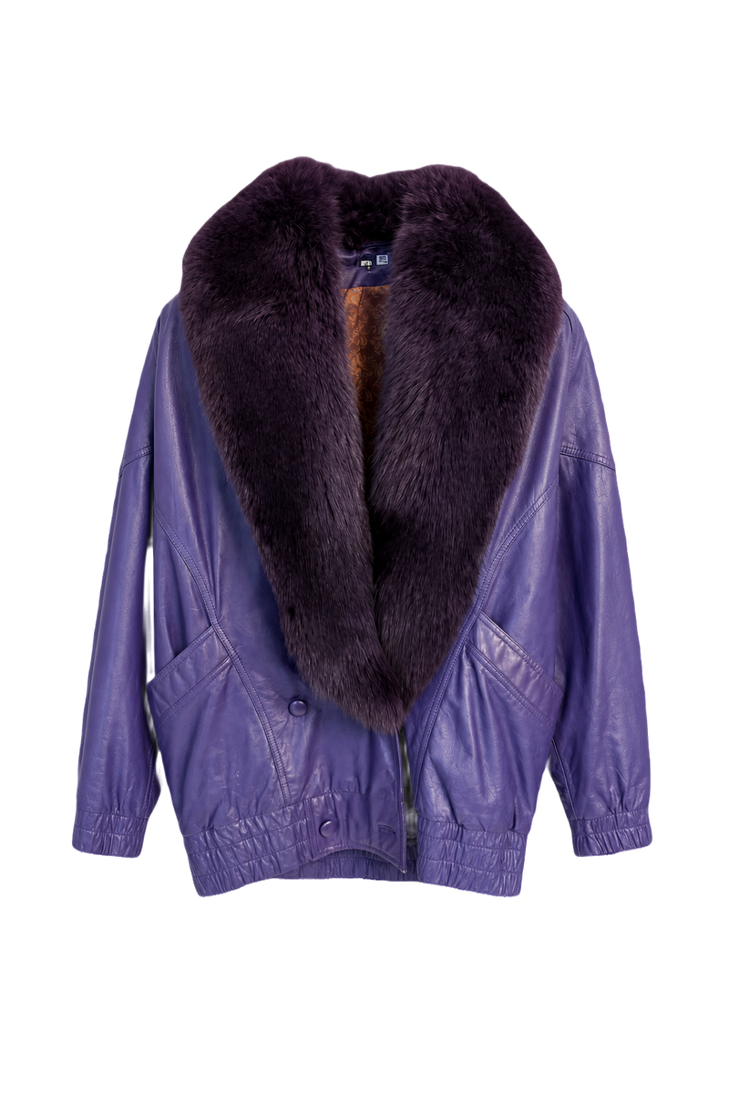 1980s Purple Leather Jacket - Front View