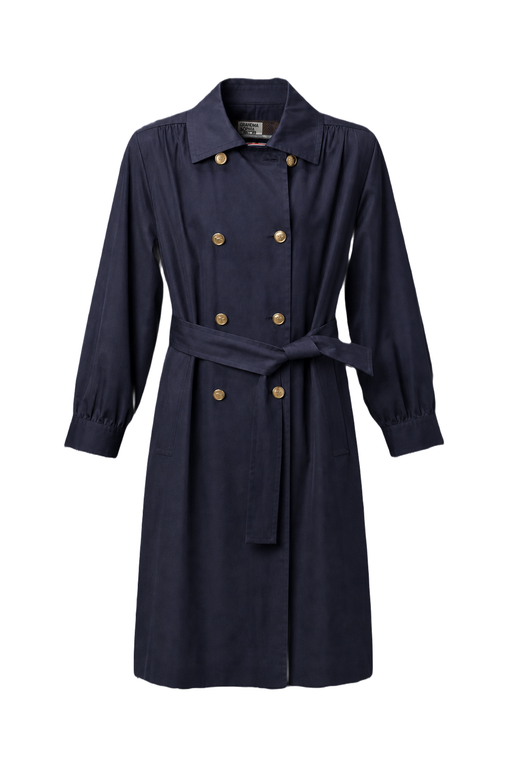 1980s Navy Blue Cotton Trench Coat - Front View
