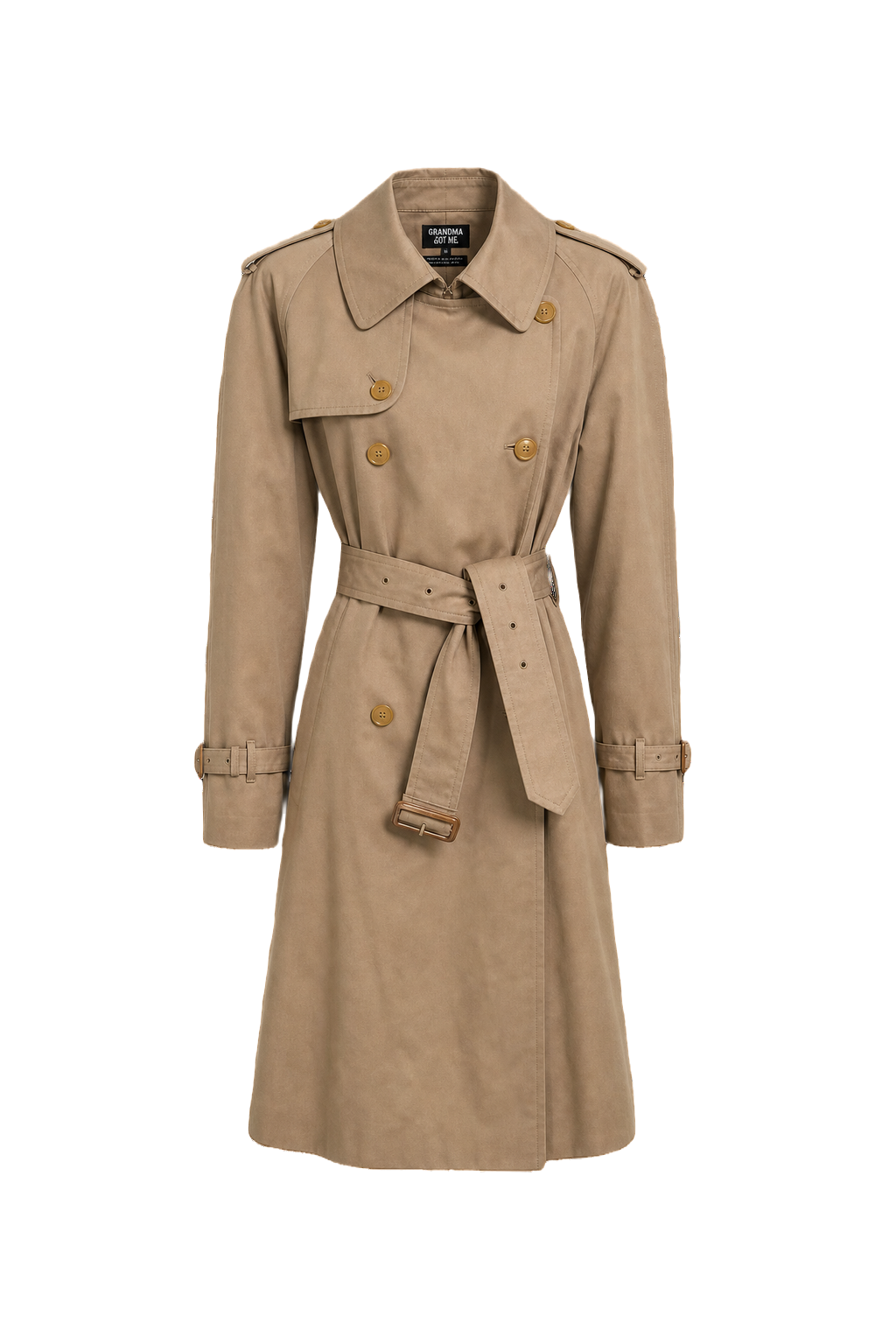 1980s Beige Cotton Trench Coat - Front View