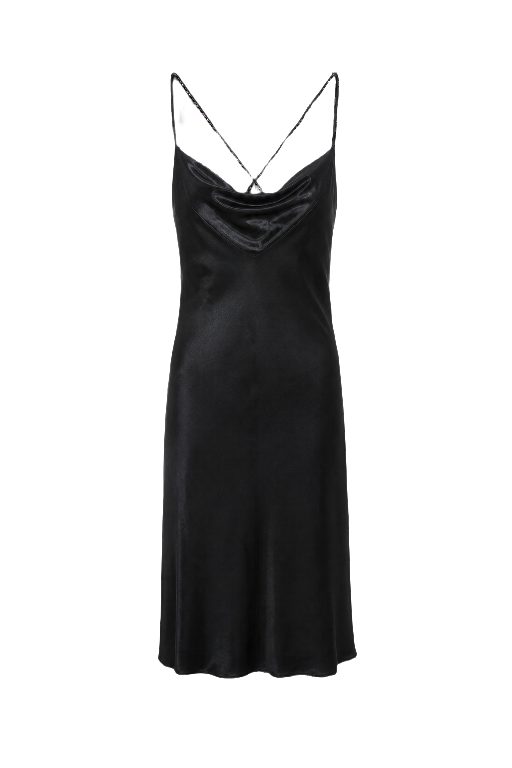 1990s Black Satin Slip Dress - Front View