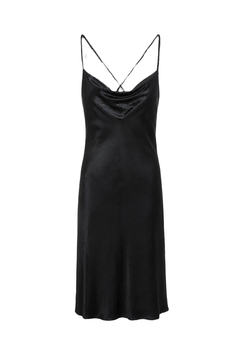 1990s Black Satin Slip Dress - Front View